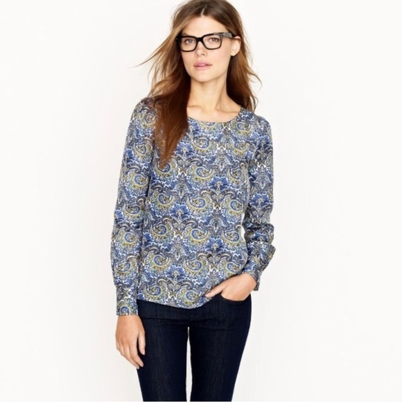J. Crew - Gorgeous 100% Silk “Talitha” Blouse in Peacock Blue Paisley - Size 2 - Picture 1 of 8